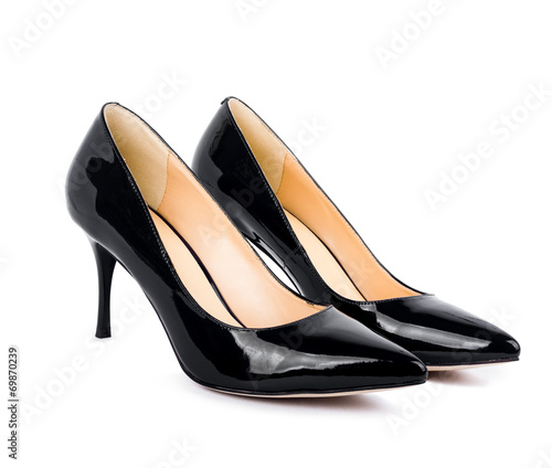Beautiful black classic women shoes isolated on white background