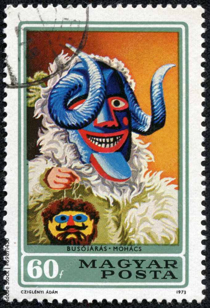 stamp printed in Hungary shows Carnival Mask
