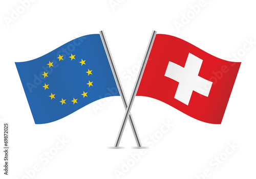 European Union and Switzerland flags. Vector illustration.