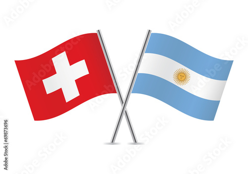 Argentinian and Swiss flags. Vector illustration.