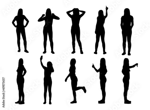 Set of various posing woman silhouettes.