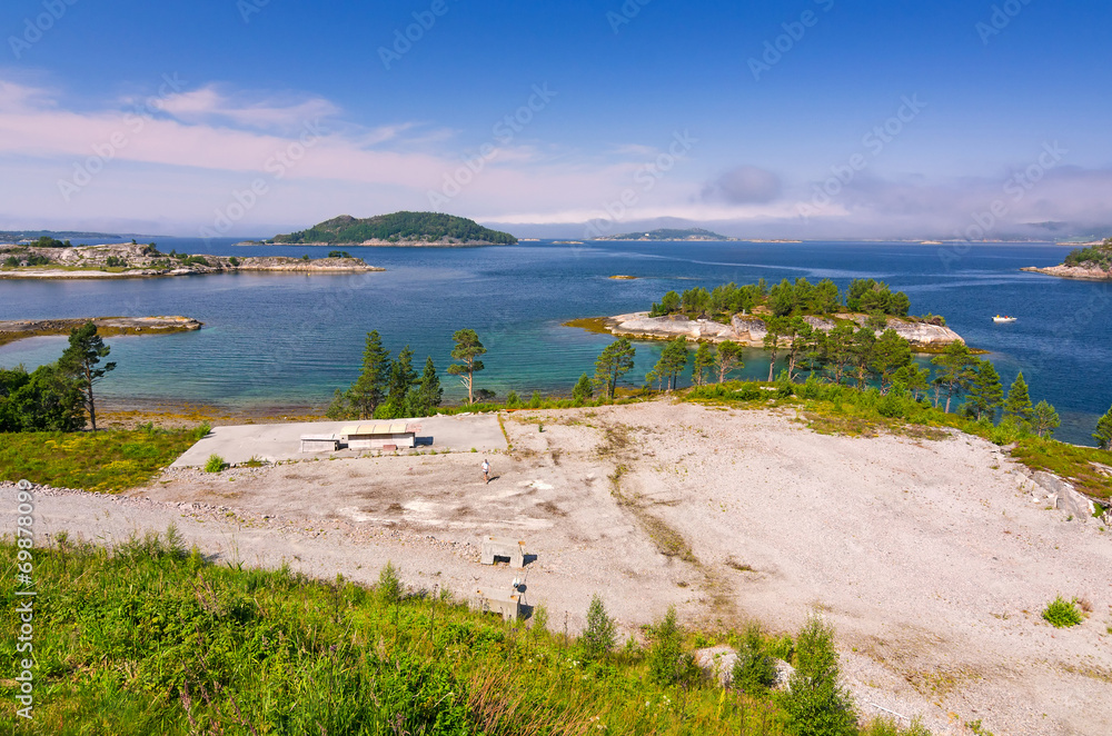 Summer panorama of Norwegian sea fjord
