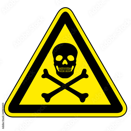 Gelb-schwarzes Warnschild mit Totenkopf, freigestellt, Vektor