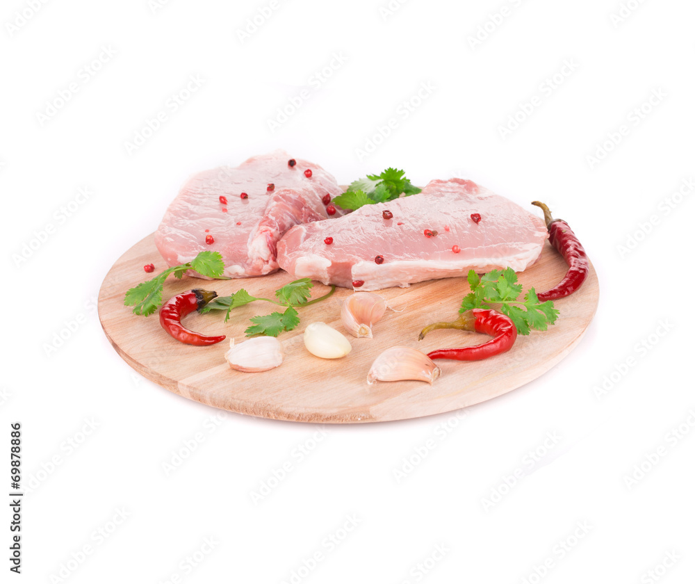 Meat composition on wooden platter. Meat composition on wooden platter.