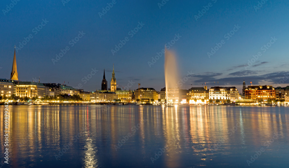 View of the Alster in Hamburg at dawn