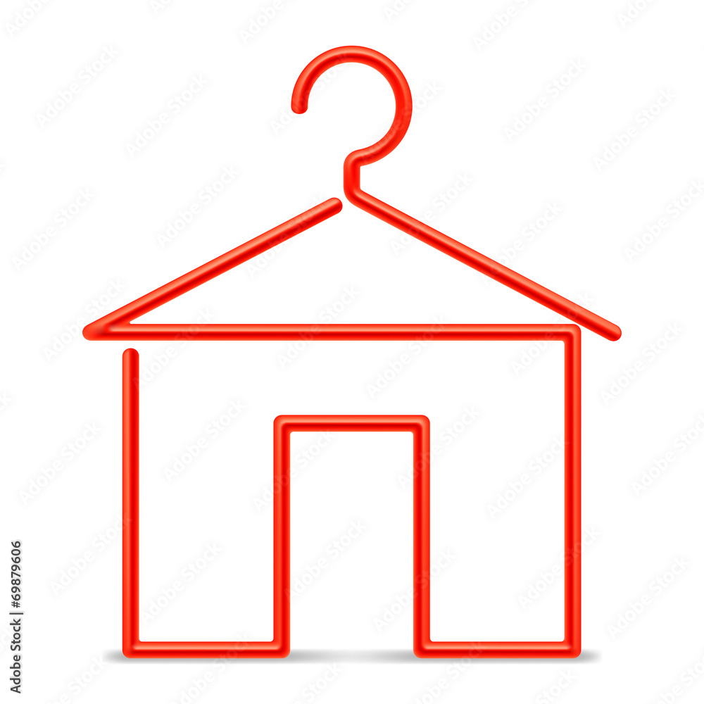 Red clothing hanger in a shape of house. Red clothing hanger in a shape of house.