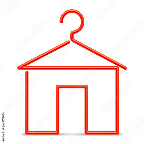 Red clothing hanger in a shape of house.