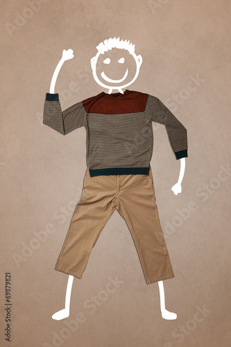 Casual clothes with hand drawn funny character