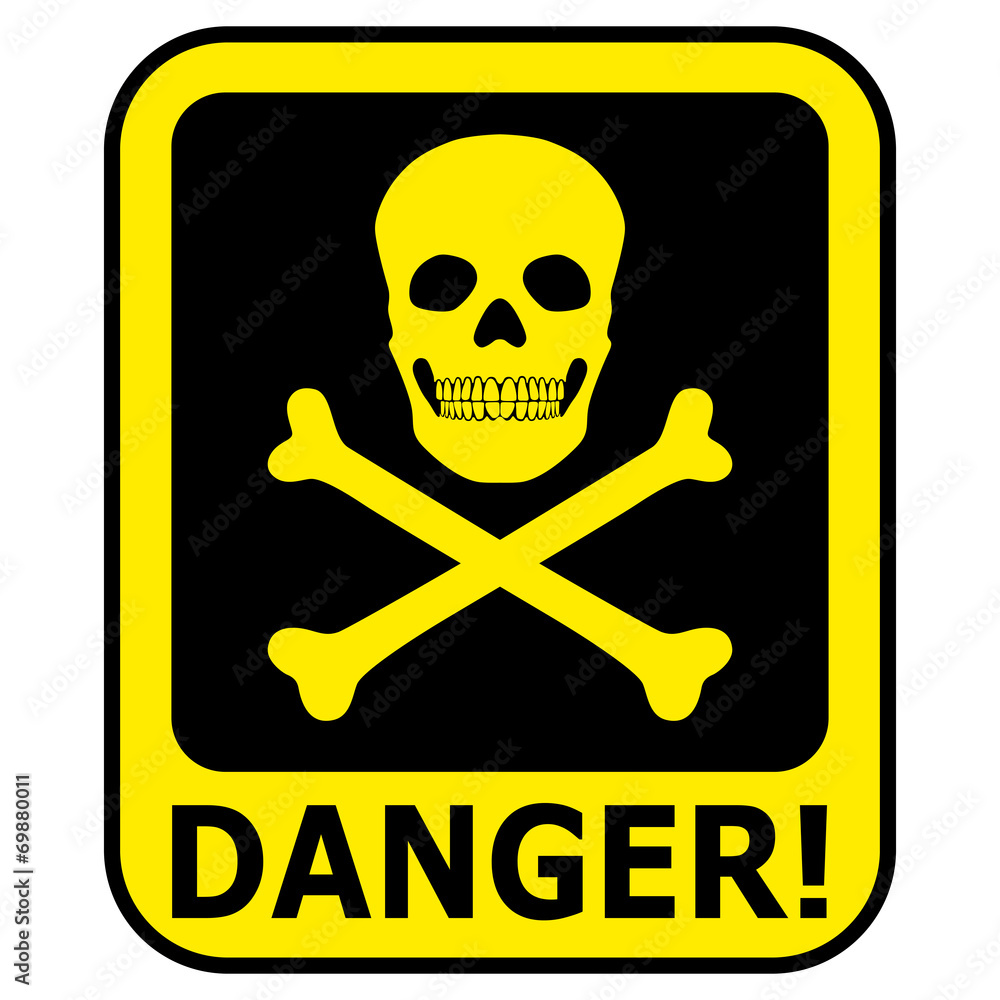 Yellow Danger Sign With Skull And Crossbones – Isolated Yellow Danger Sign With Skull And Crossbones – Isolated