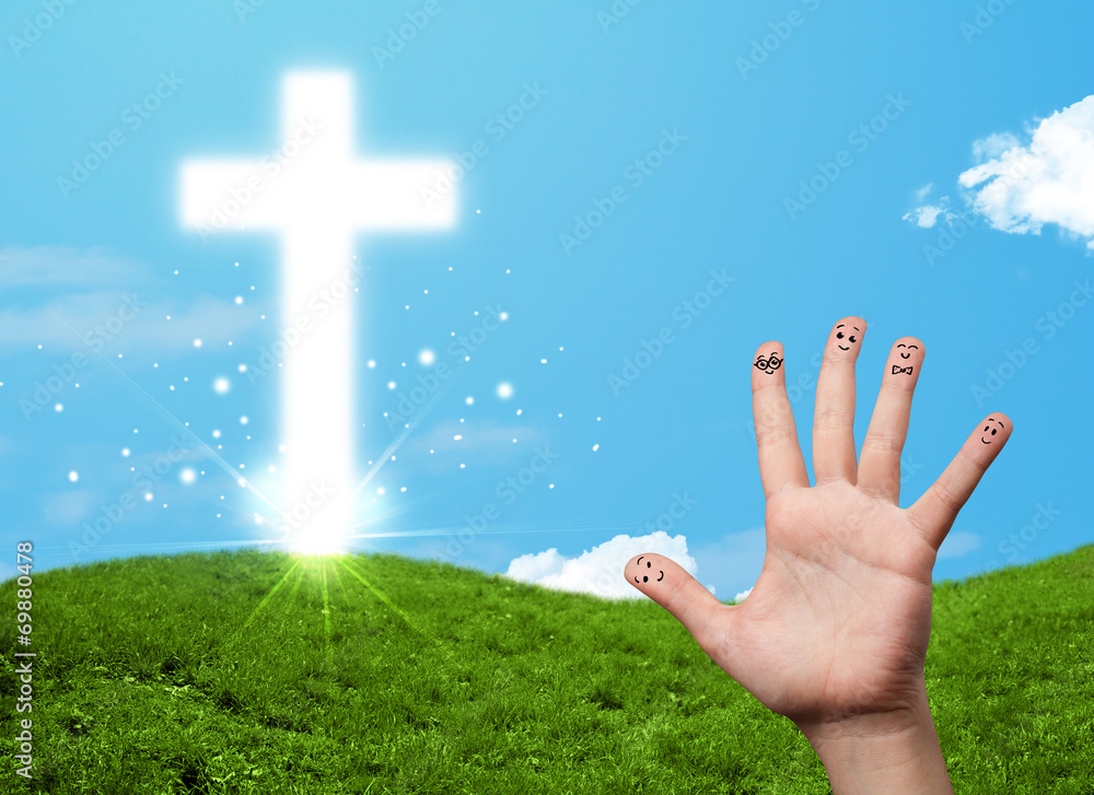 Happy finger smileys with christian religion cross
