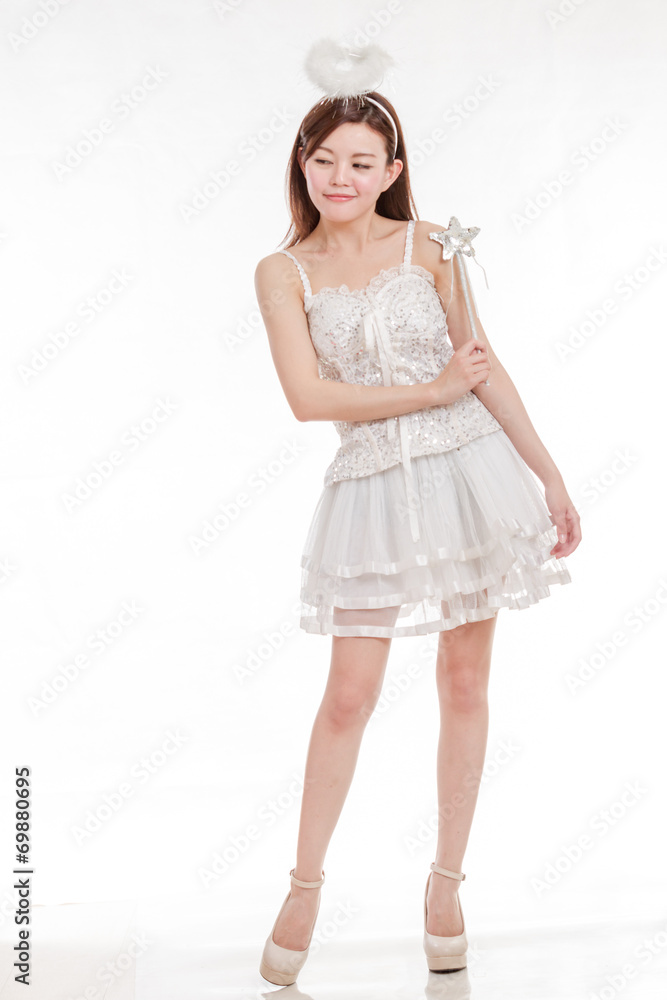 Naklejka premium Beautiful Asian Woman in Angel Costume