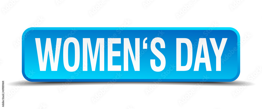 womens day blue 3d realistic square isolated button