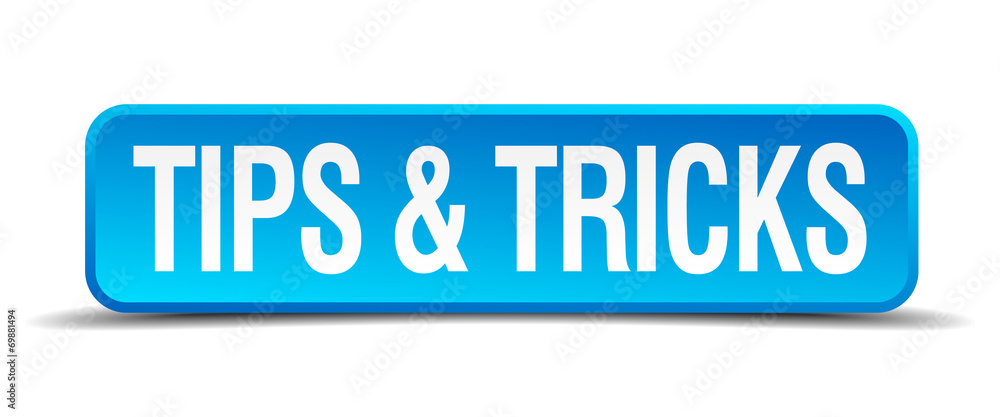 Tips and tricks blue 3d realistic square isolated button Tips and tricks blue 3d realistic square isolated button