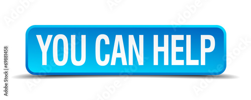 You can help blue 3d realistic square isolated button