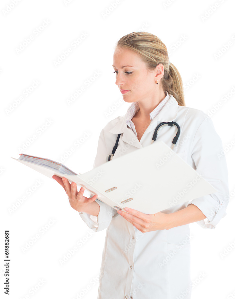 Portrait of female doctor. Isolated on white background. Portrait of female doctor. Isolated on white background.