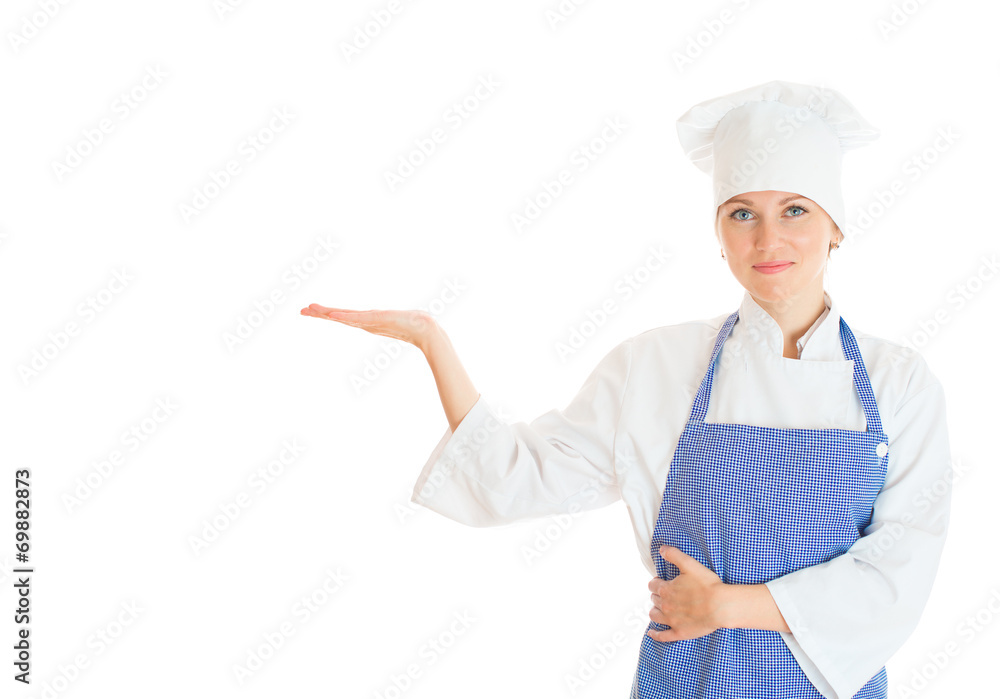 Portrait of female chef cook. Isolated on white background. Portrait of female chef cook. Isolated on white background.