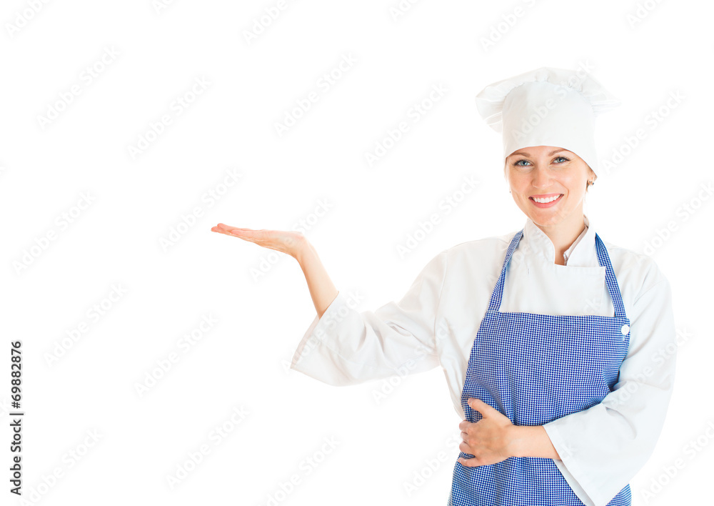 Portrait of female chef cook. Isolated on white background. Portrait of female chef cook. Isolated on white background.
