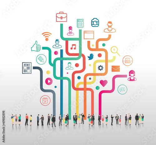 Business people with app icons