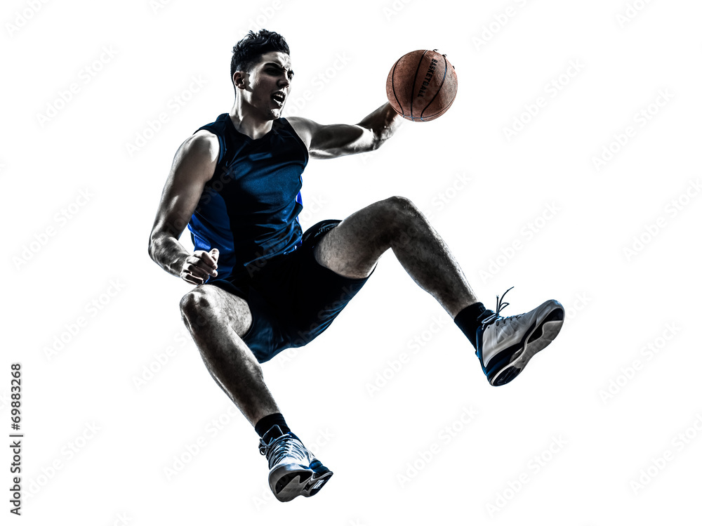 Fototapeta premium caucasian man basketball player jumping silhouette