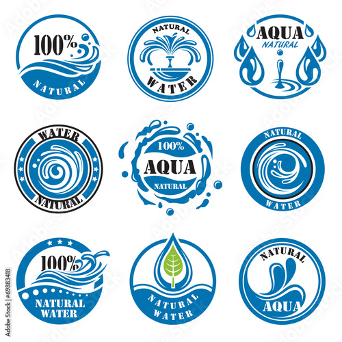 set of nine water labels