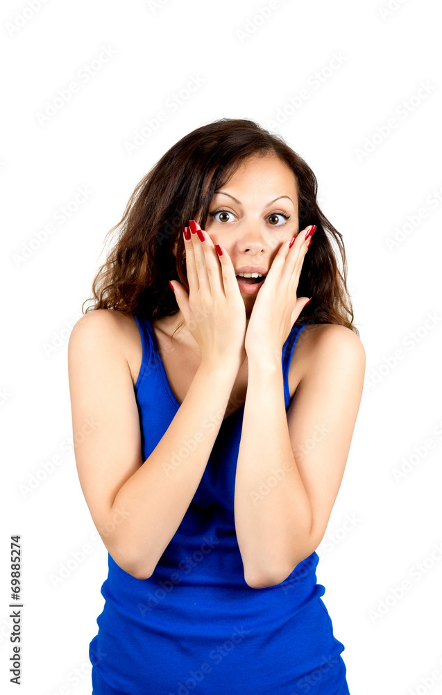 Beautiful young surprised woman looking at camera Beautiful young surprised woman looking at camera