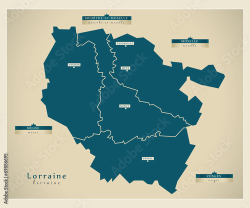 Moderne Landkarte - Lorraine FR