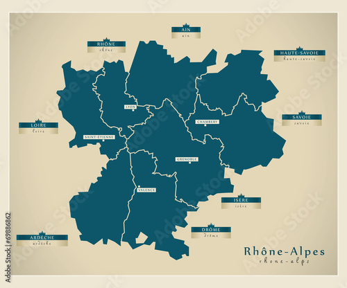 Moderne Landkarte - Rhône-Alpes FR