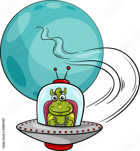 alien in ufo cartoon illustration