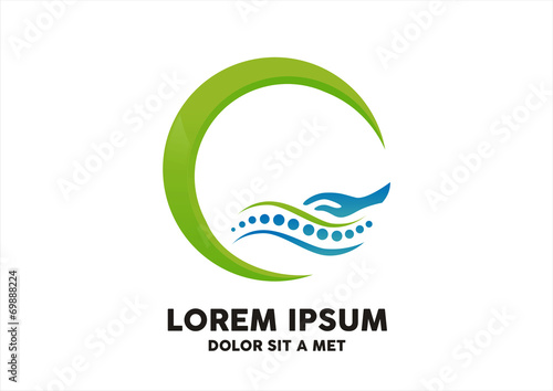 circle spiral backbone hand care logo design