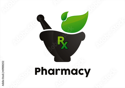Rx pharmacy holding plant abstract green leaf logo design vector