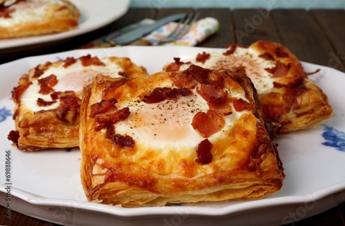 Puff pastry breakfast - egg, bacon and cheese