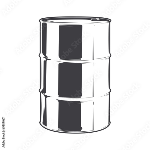 Steel oil barrel isolated on a white background. Line art