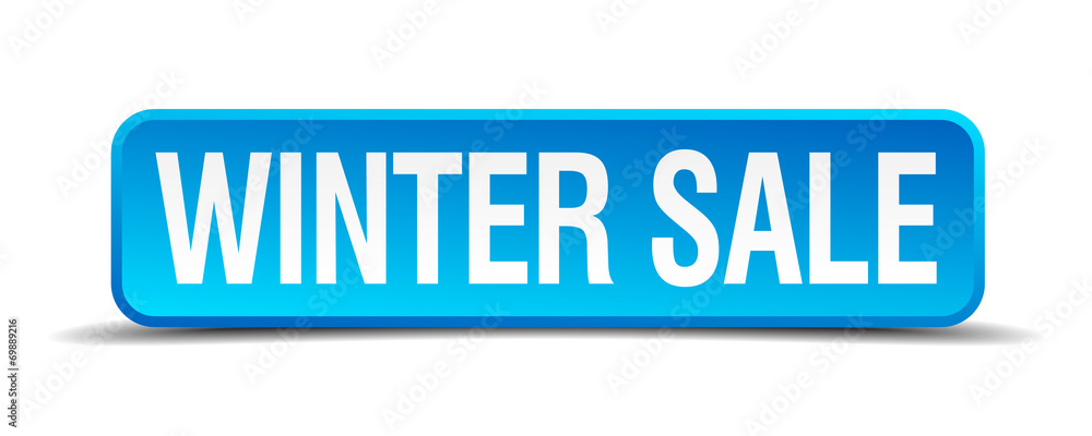 Winter sale blue 3d realistic square isolated button