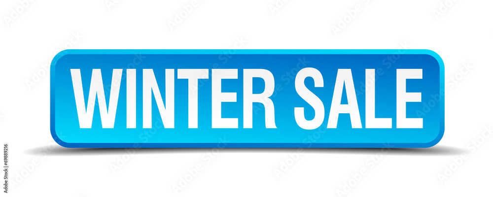Winter sale blue 3d realistic square isolated button Winter sale blue 3d realistic square isolated button