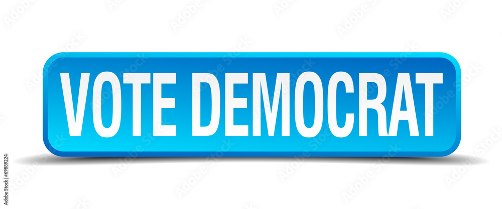 vote democrat blue 3d realistic square isolated button vote democrat blue 3d realistic square isolated button