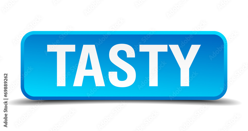 Tasty blue 3d realistic square isolated button Tasty blue 3d realistic square isolated button