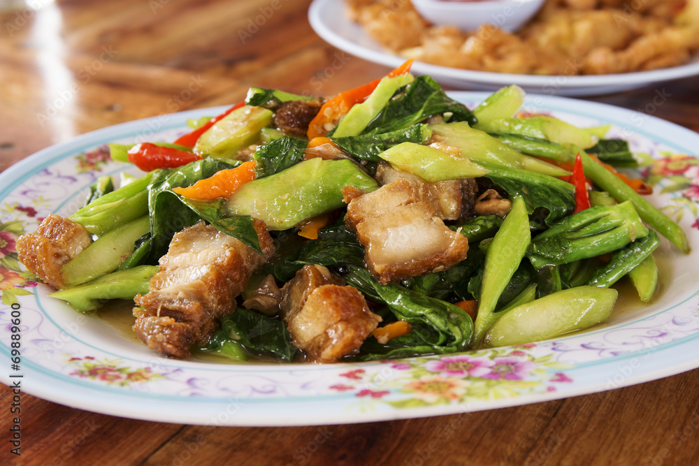 Stir Fried Kale with crispy pork Stir Fried Kale with crispy pork