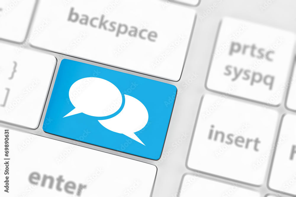 Social media key with two speech bubble sign on the keyboard Social media key with two speech bubble sign on the keyboard