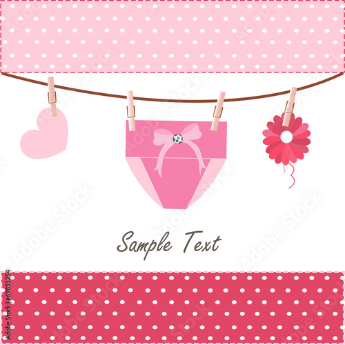 Baby greeting card with napkin, flower and heart vector