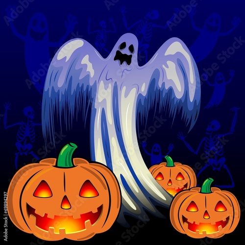 Ghosts Skeletons and Pumpkins