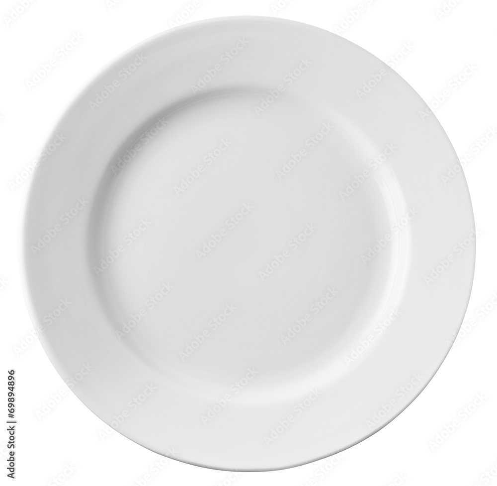 Empty white plate isolated with clipping path included Empty white plate isolated with clipping path included