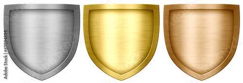 Metal shield collection isolated on white background