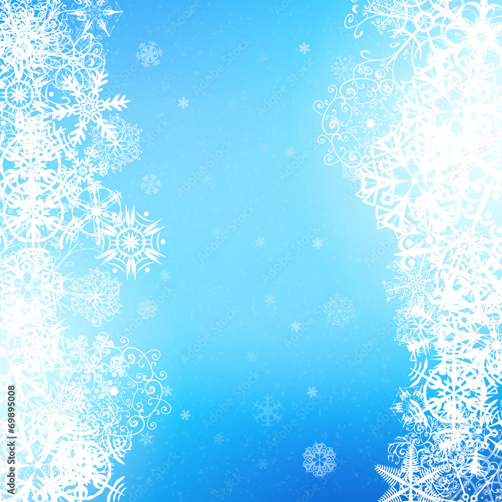 Fototapeta Boże Narodzenie tło z płatkami śniegu i światłami. Grafika wektorowa