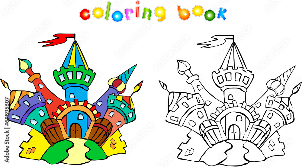 Funny colorful castle coloring book