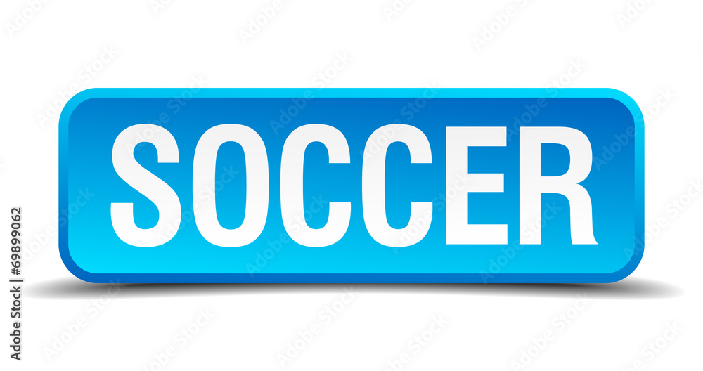 Soccer blue 3d realistic square isolated button Soccer blue 3d realistic square isolated button