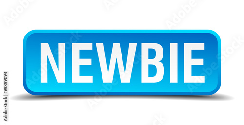 Newbie blue 3d realistic square isolated button