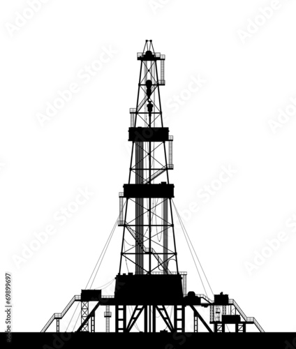 Oil rig silhouette isolated on white background.