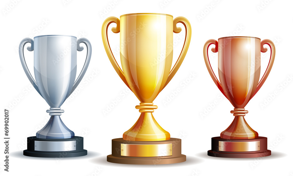 Vector gold, silver and bronze winners cup. Vector gold, silver and bronze winners cup.