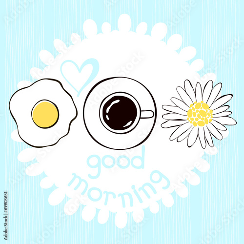 Good morning! Hand drawn vector illustration of coffee, scramble
