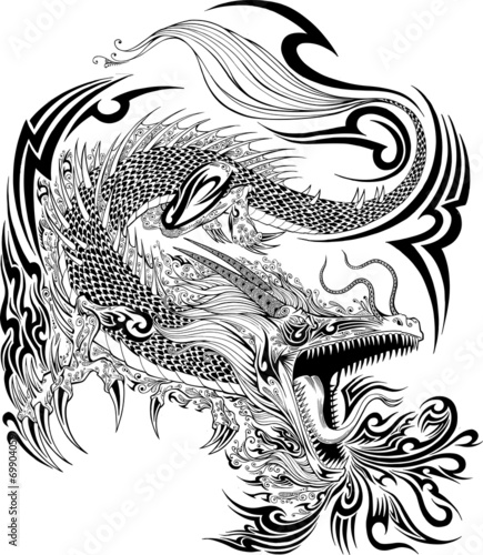 Dragon Doodle Sketch Tattoo Vector